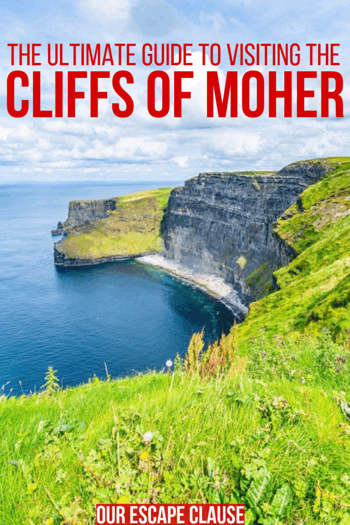 Photo of a beach at the Cliffs of Moher in Ireland, red text on the image says "The Ultimate Guide to Visiting the Cliffs of Moher"