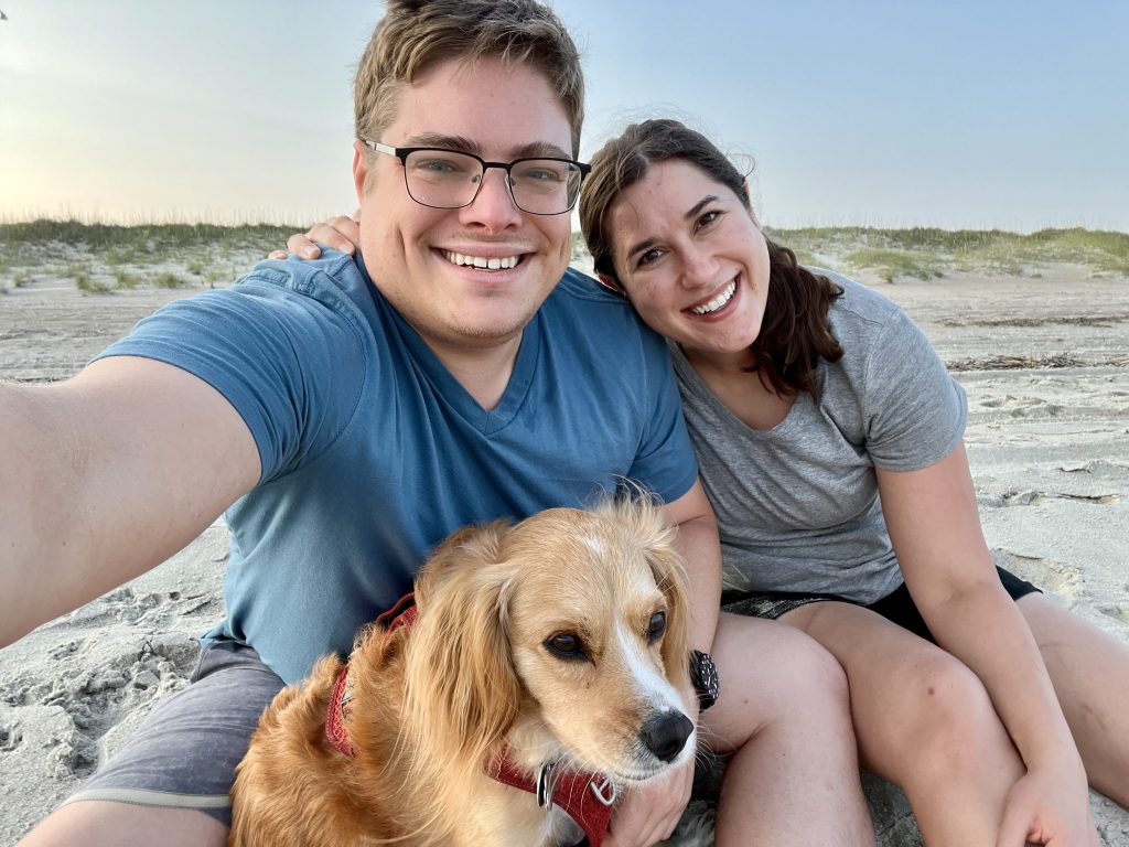 kate storm jeremy storm and ranger storm at fort macon state park at sunset, one of the best places to visit in atlantic beach nc