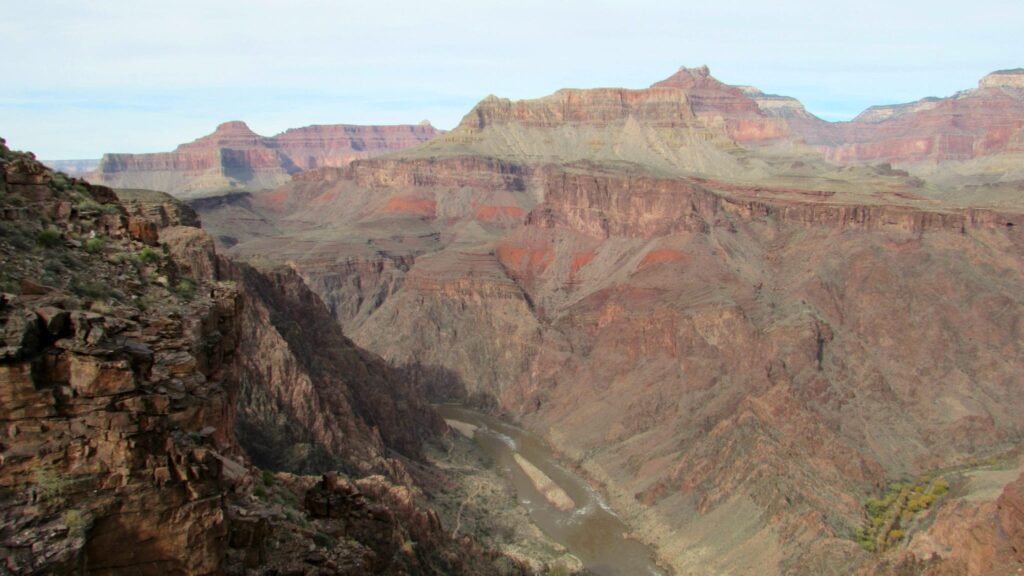 view of the colorado river slightly past tip off as seen on one of our grand canyon day hikes