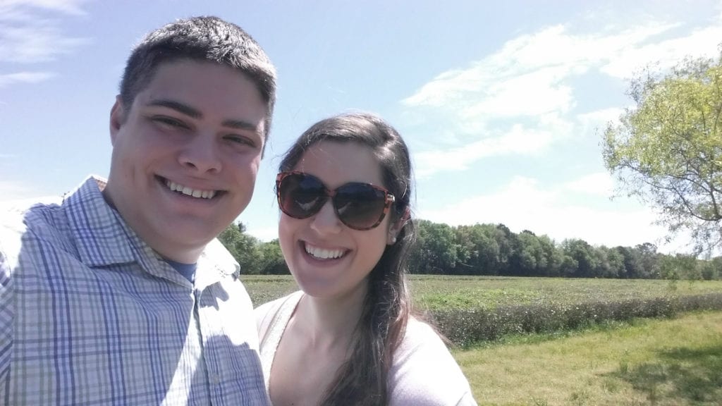 selfie of kate storm and jeremy storm at the charleston tea garden, tea is one of the best charleston souvenirs