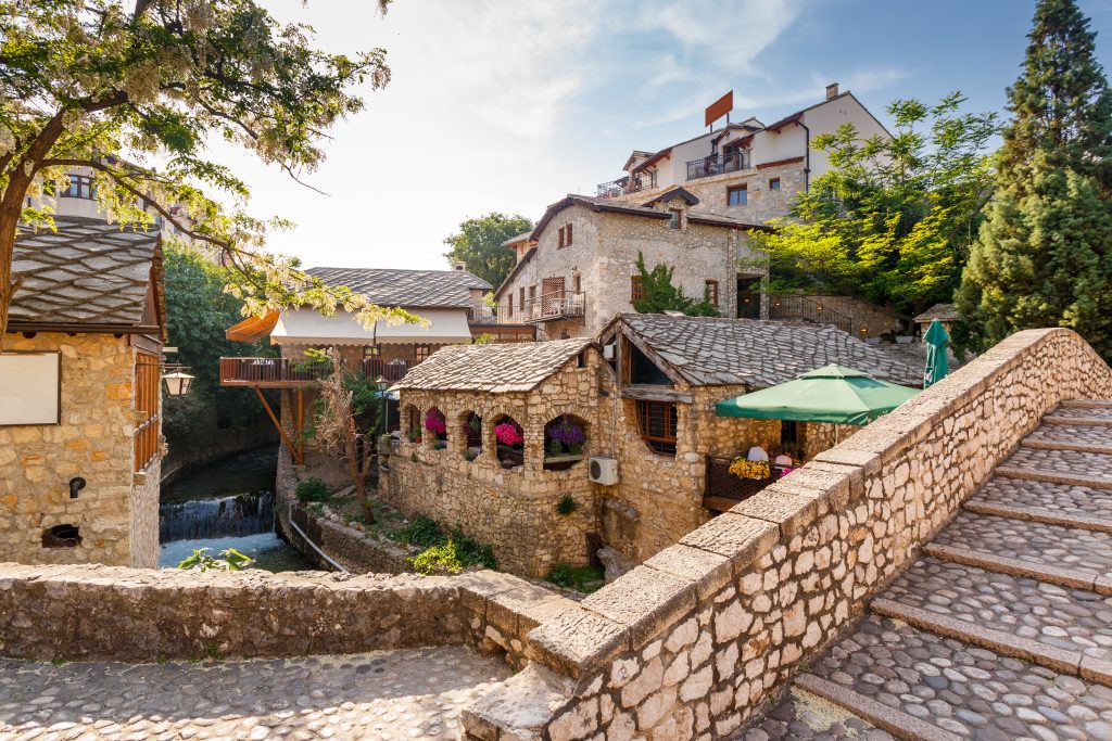 crooked bridge in mostar old town