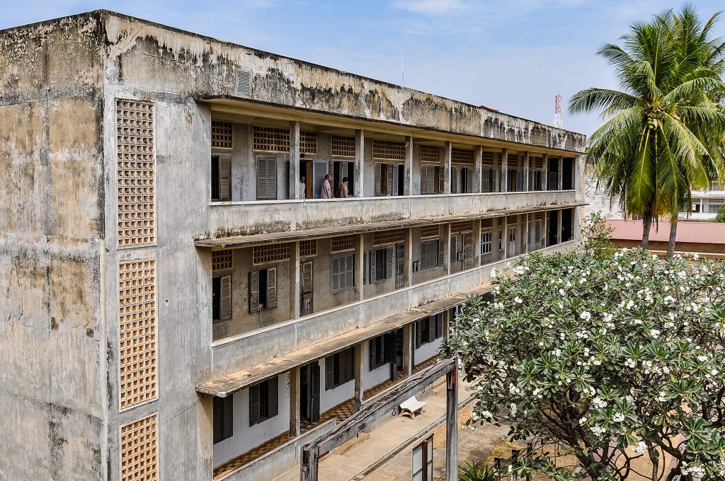 exterior facade of tuol sleng genocide museum cambodia