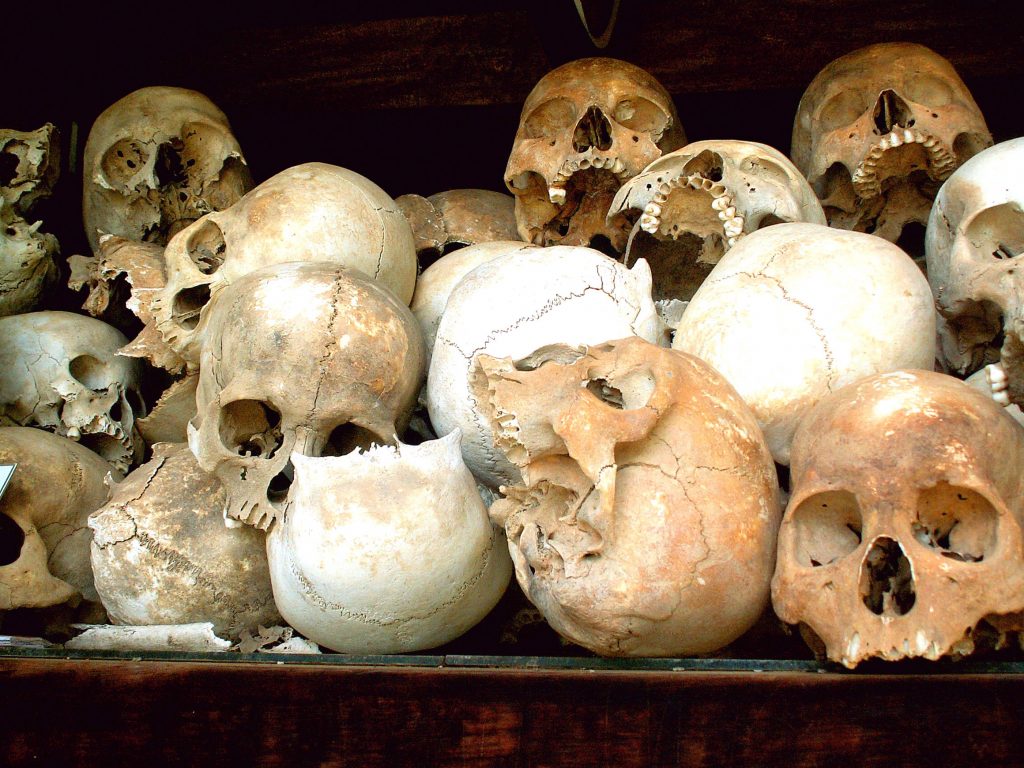 pile of skulls of victims of khmer rouge cambodia
