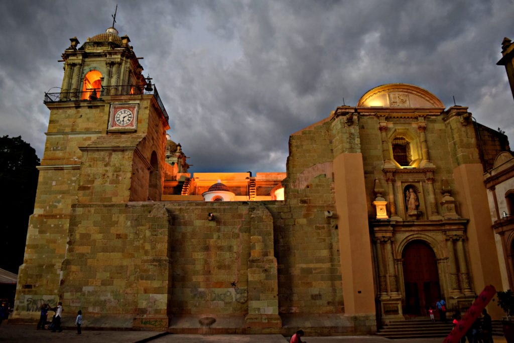 church in oaxaca at sunset