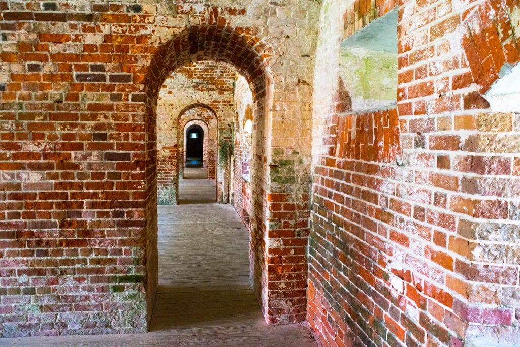 Brick walls of the interior of Fort Macon State Park NC