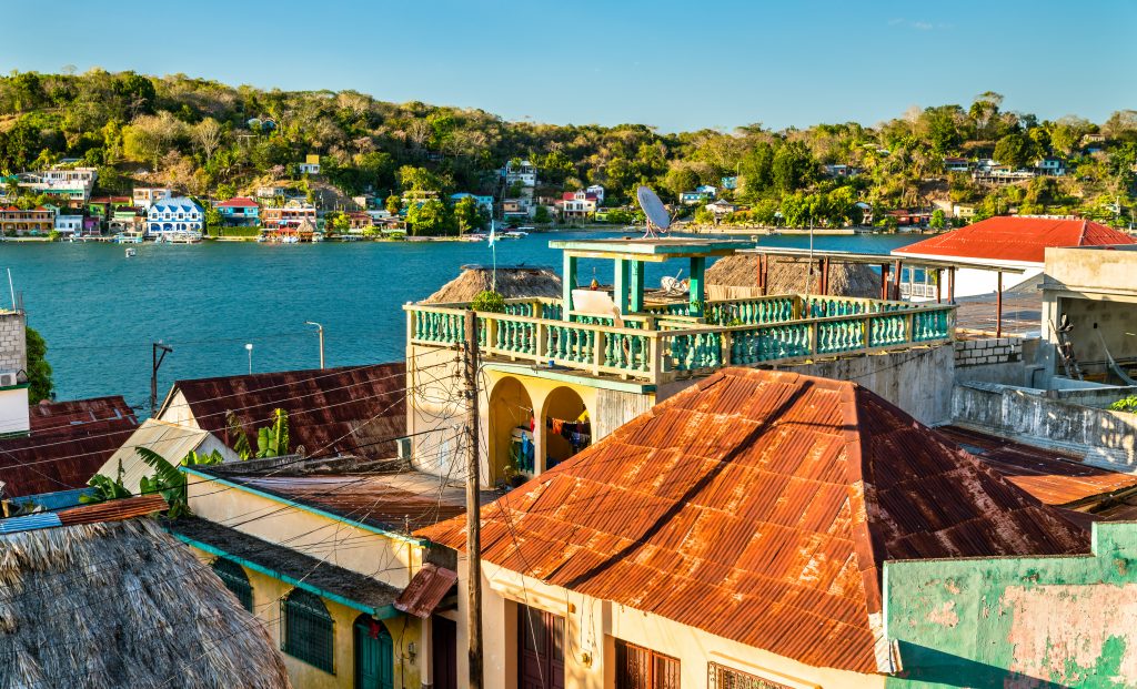 view of the rooftops of flores guatemala from above