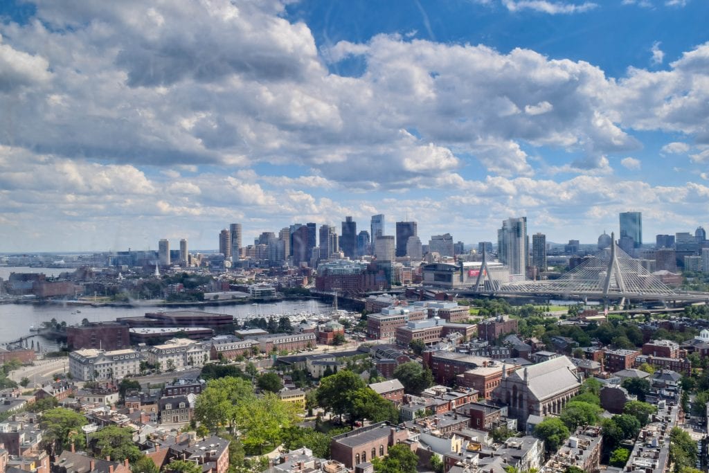 view of boston from the top of the bunker hill memorial
