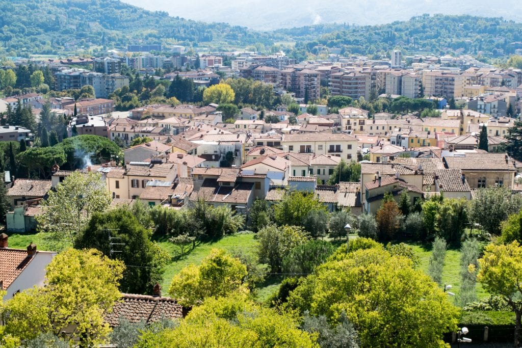 view of arezzo and surrounding tuscan countryside from medici fortress, one of the best places to visit in arezzo