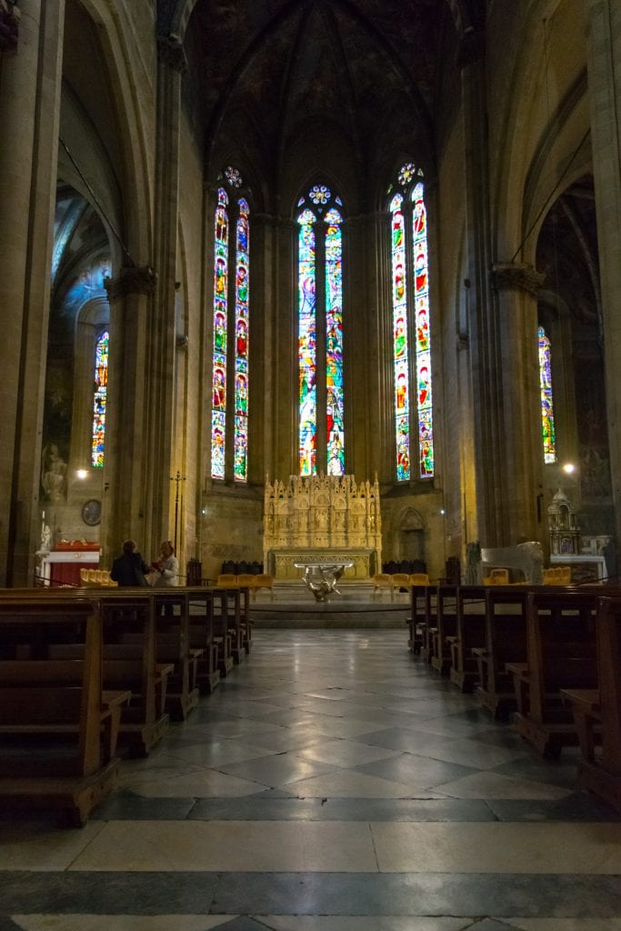 interior of arezzo cathedral looking toward the pulpit, cathedral is one of the top attractions arezzo italy