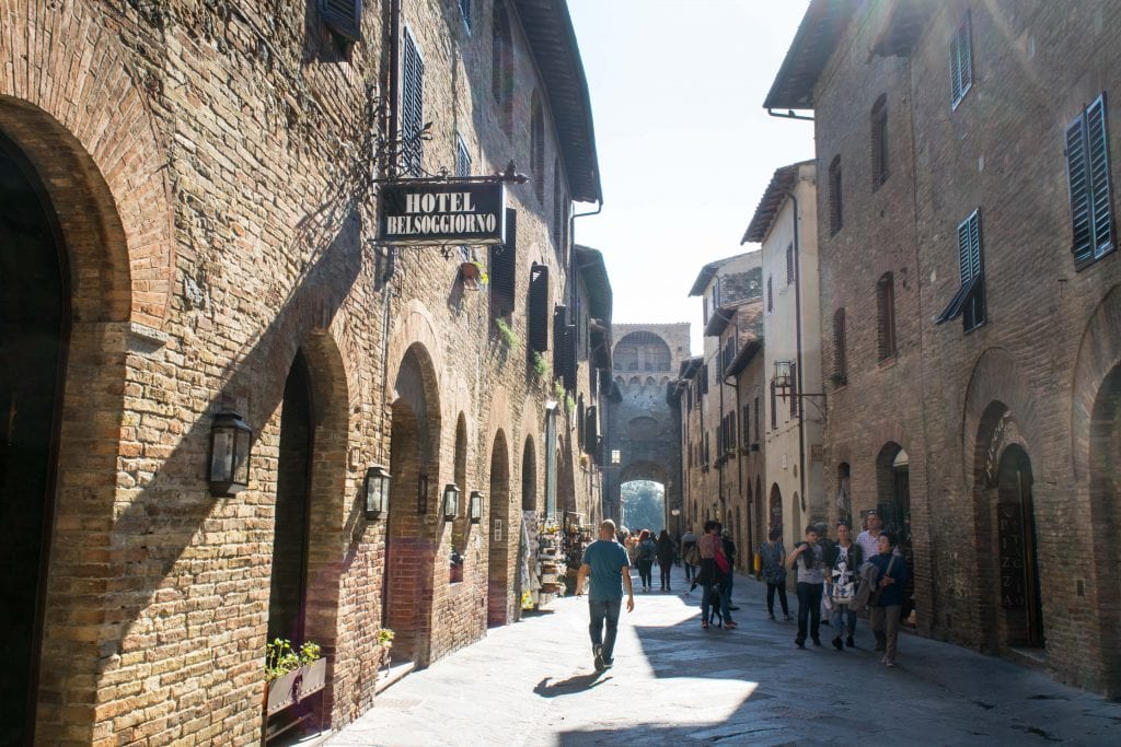 Street of San Gimignano in Tuscany, one of the best day trips from Florence Italy