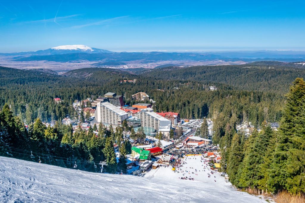 borovets bulgaria as seen from the top of a ski slope, one of the best cheap places in europe to visit