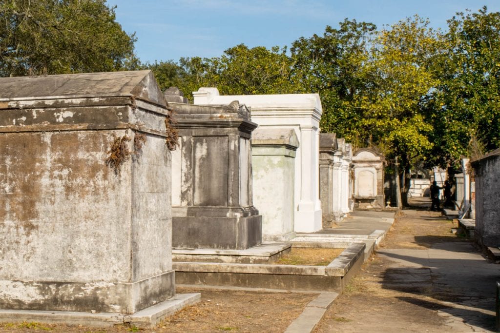 Lafayette Cemetery No. 1 row of graves as seen during a long weekend in NOLA