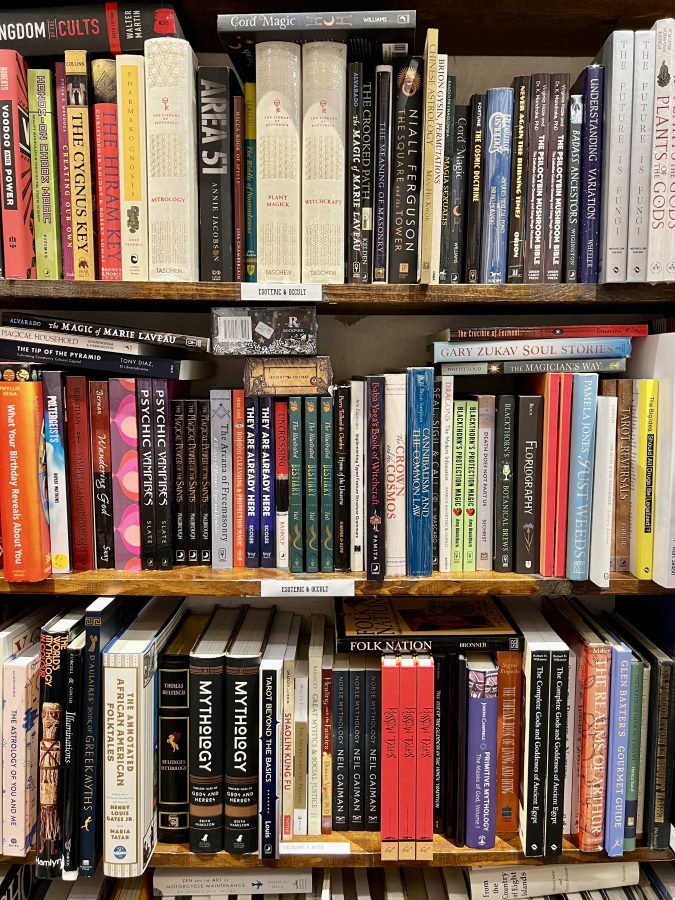 collection of occult books for sale in a new orleans bookstore