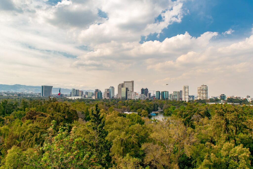 view of mexico city skyline from above chapultepec park