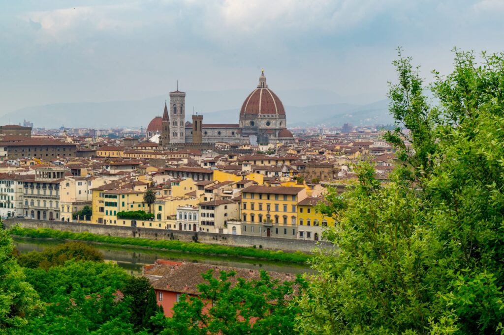 View of Florence's skyline from Piazzale Michelangelo with Duomo in center, one of the best views to seek out when seeing Florence in 2 days