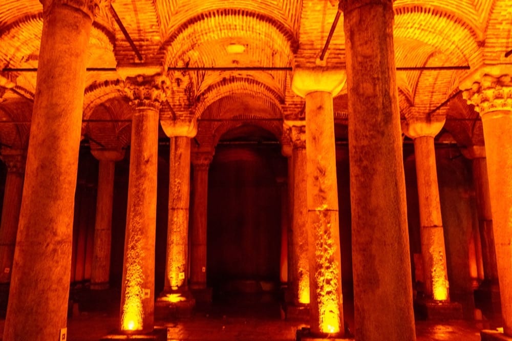 interior of basilica cistern, one of the best places to visit in istanbul turkey