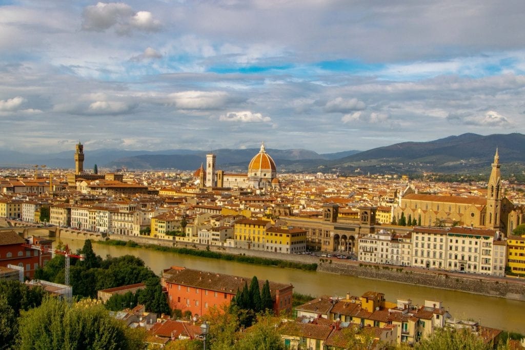 view of florence including the duomo and arno river from piazzale michelangelo, an amazing stop during 5 days in italy