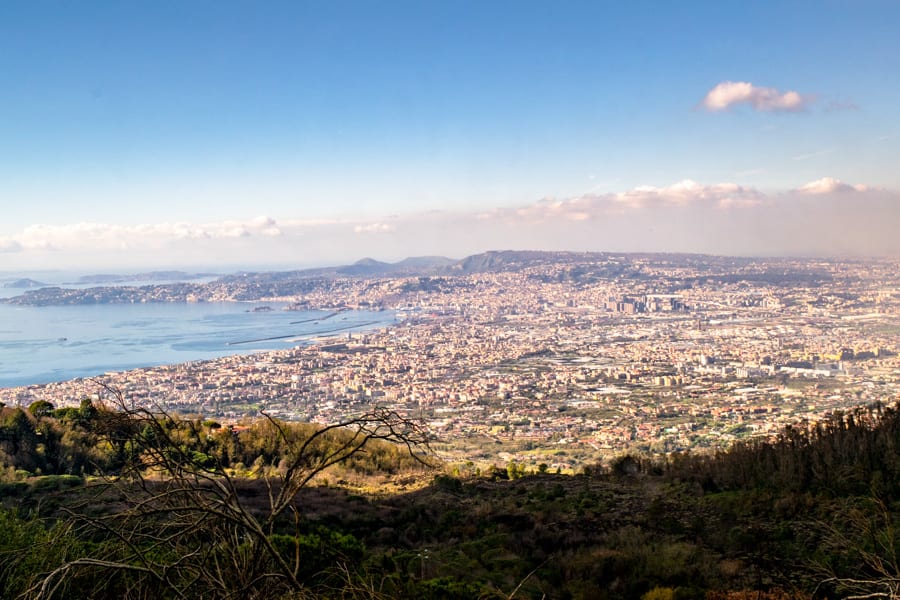 view of naples from near the crater of mount vesuvius, as seen during a visit pompeii and mount vesuvius in one day