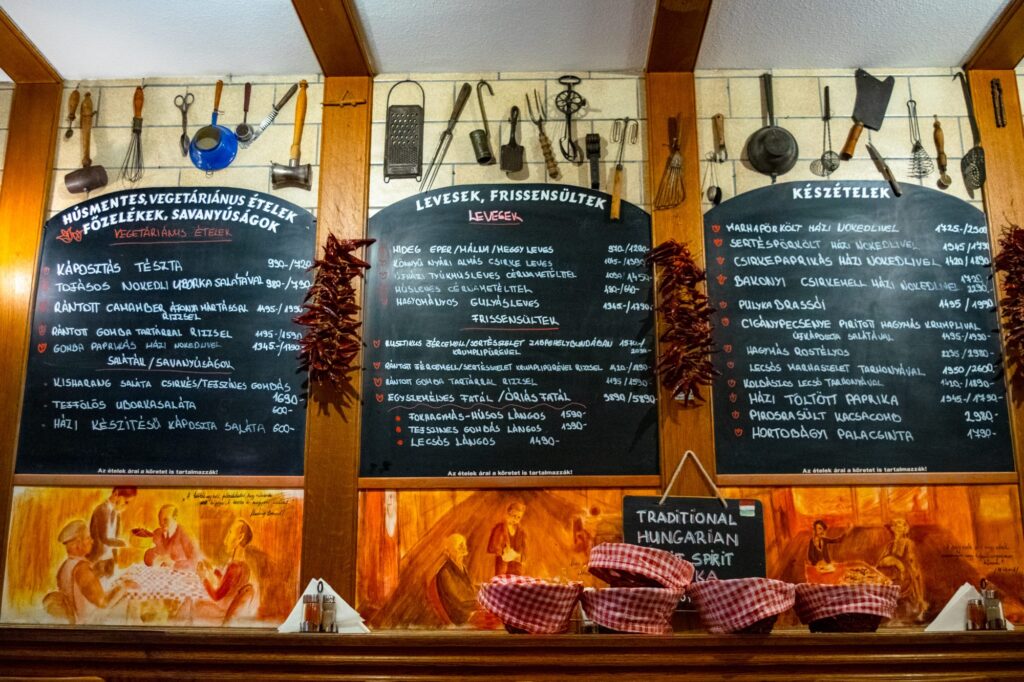 Beset Food in Budapest: Menu in Restaurant Interior