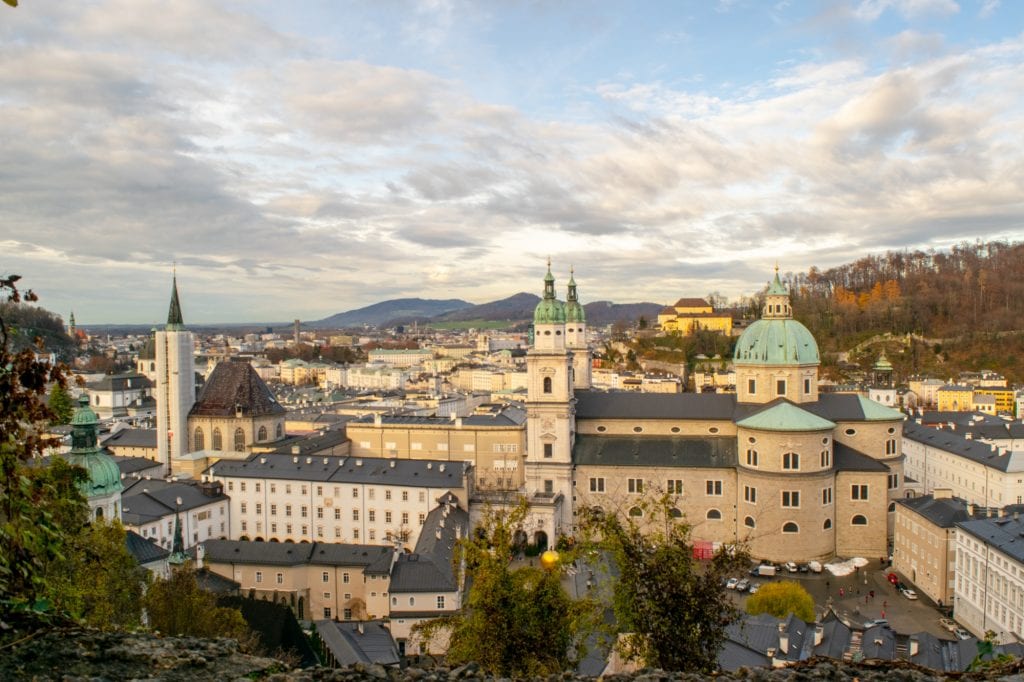 view of salzburg from above on a partly cloudy day in december