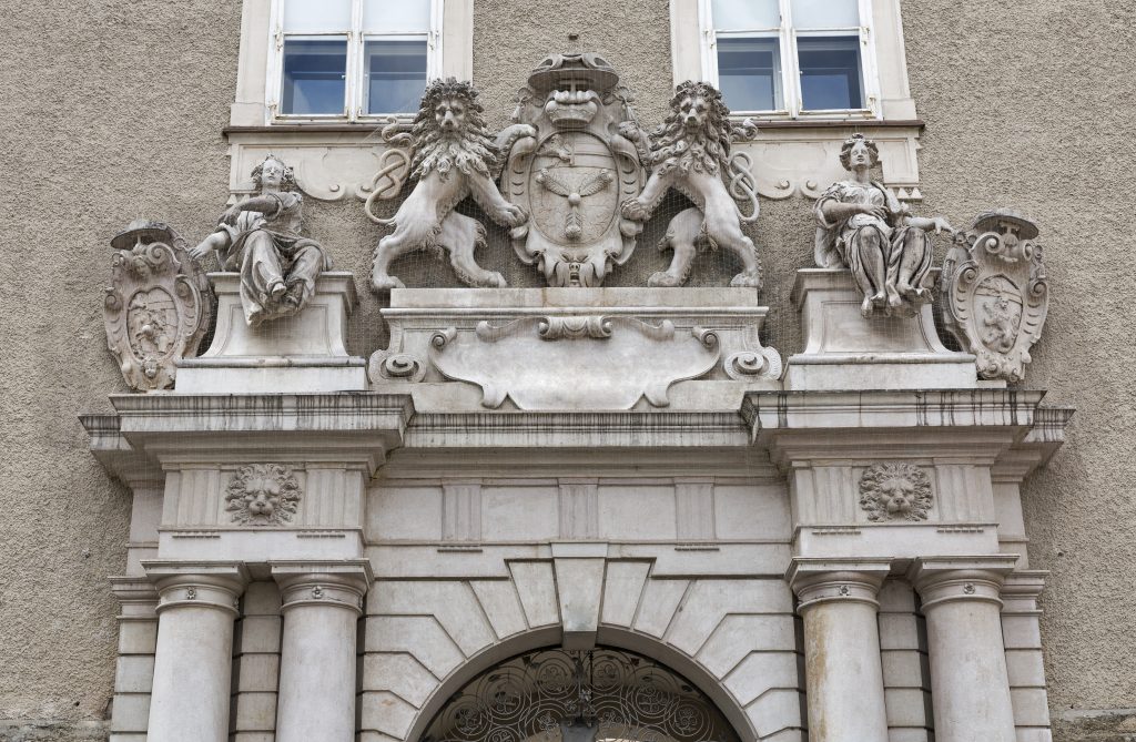carvings over front doorway of salzburg domquartier