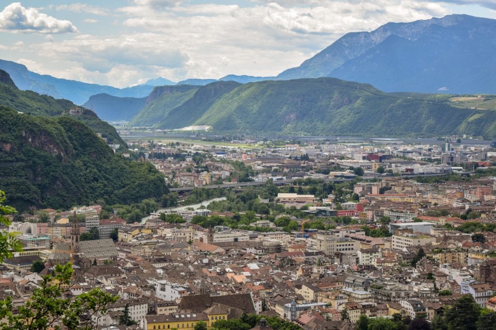 view of bolzano from above from a funicular, one of the best things to do bolzano italy