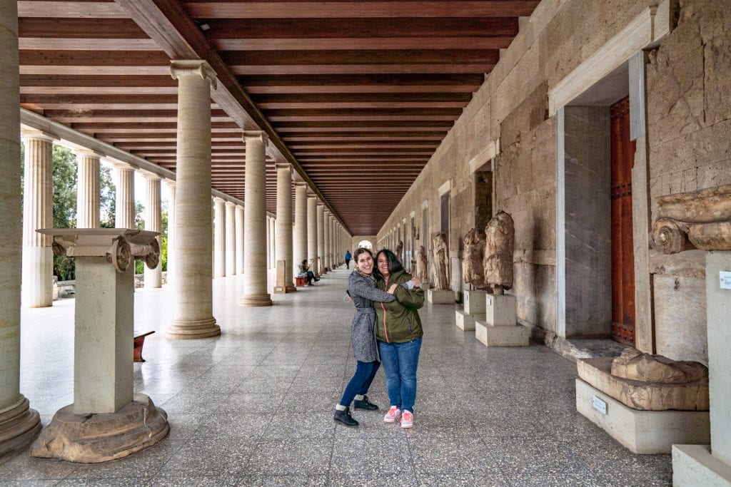 kate storm and her friend at Ancient Agora Museum in Athens, 2 day Athens itinerary