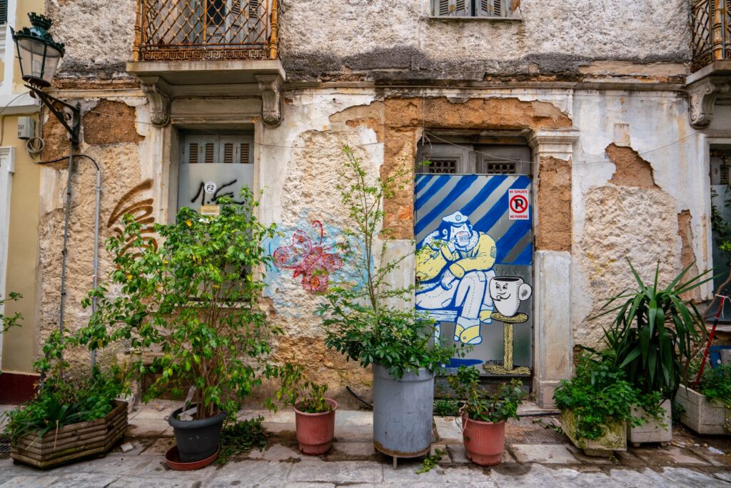 Street art of a blue monkey in Athens, two days in Athens itinerary