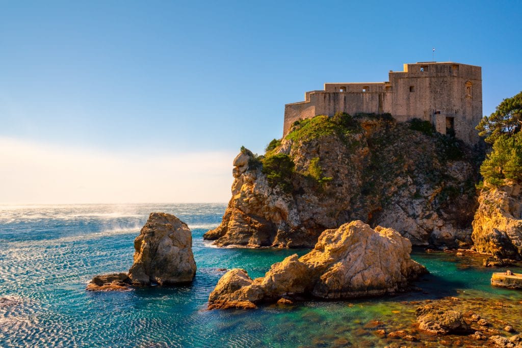 view of Lovrijenac fortress from old port area on a sunny day in dubrovnik as seen during part of an itinerary croatia