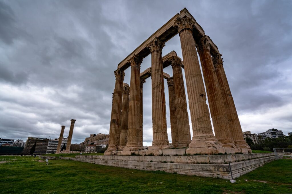 Temple of Olympic Zeus on a cloudy day, two days in Athens Itinerary