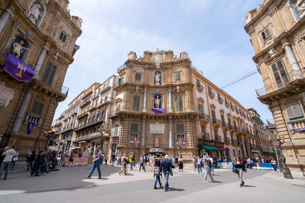 Palazzo Constantino as seen from across the quattro canti when visiting palermo sicily