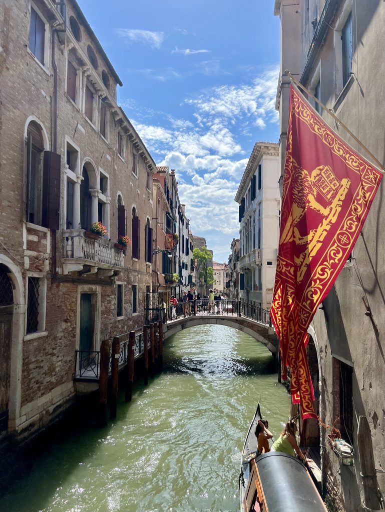 view of canal acqua alta bookshop