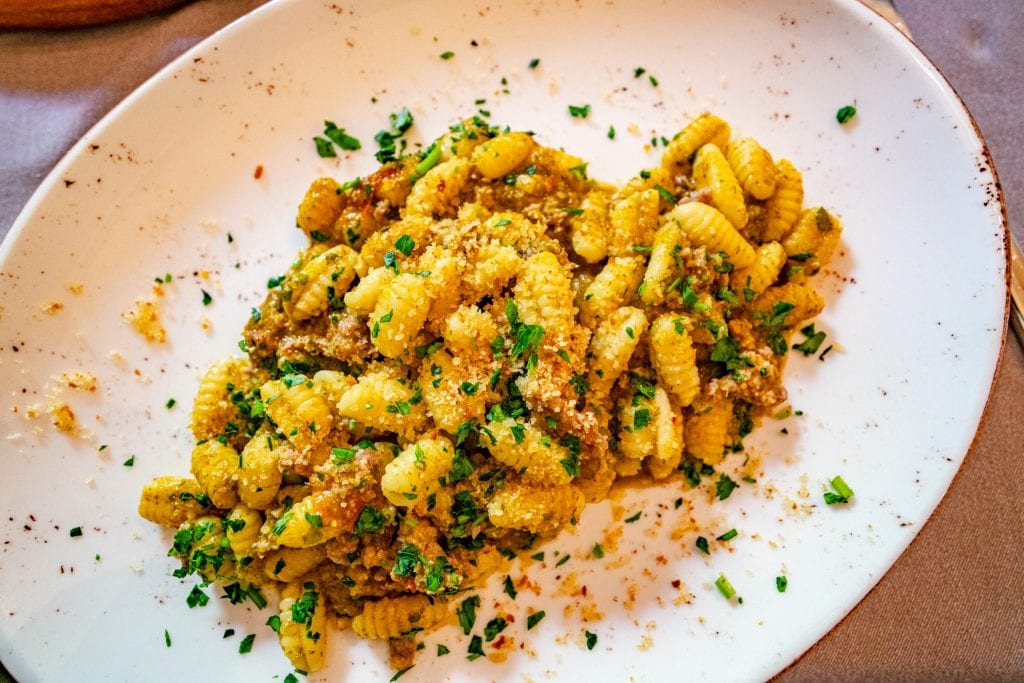 Plate of pasta in Sicily Italy as seen from above