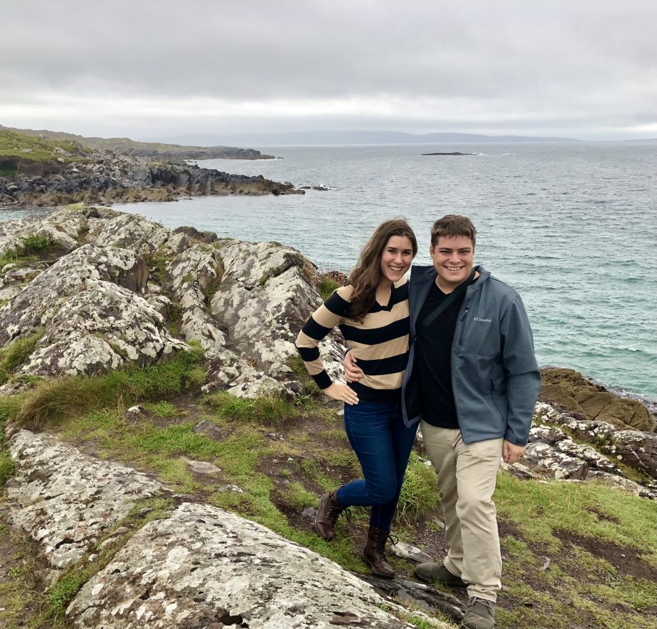 kate storm and jeremy storm on the ring of beara on the coast of ireland on a cloudy day