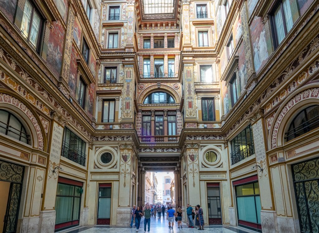 Interior of Galleria Sciarra Rome, showing marble floor and painted frescoes