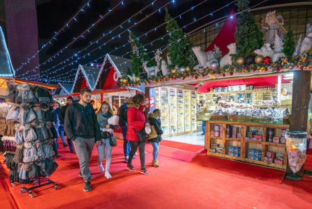 christmas market in la defense paris at night