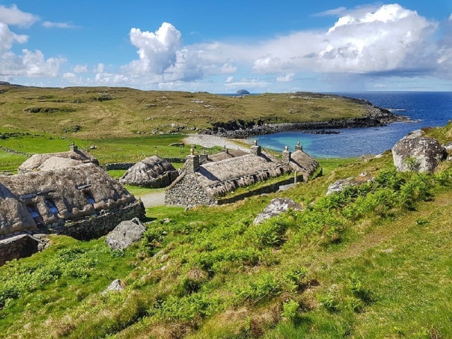 Small set of ruins on the Isle of Lewis in Scotland, one of a beautiful offbeat Europe destination