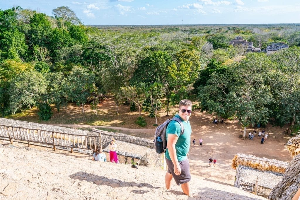 jeremy storm wearing pacsafe backpack visiting xcanche cenote and ek balam mexico