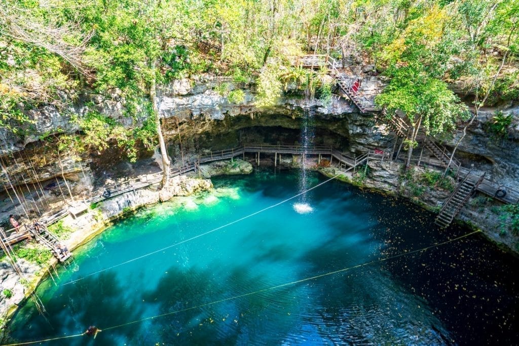 Ek Balam Cenote, aka Cenote Xcanche, as seen from above