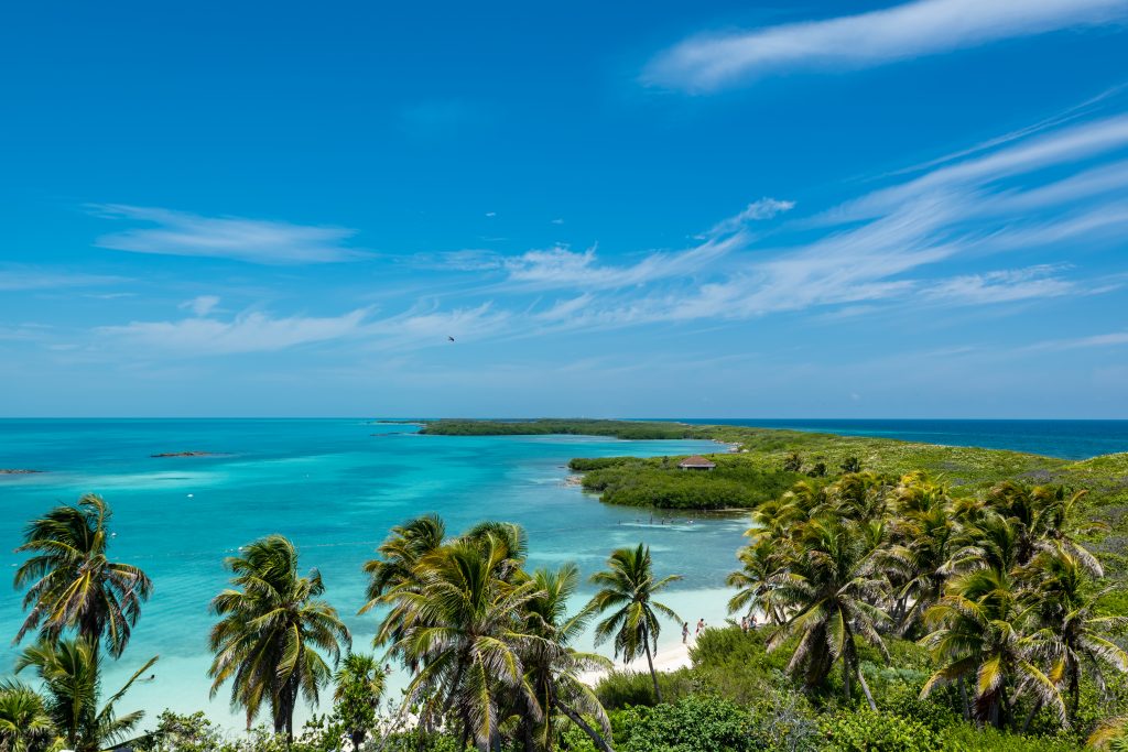 aerial view of isla contoy mexico on a sunny day