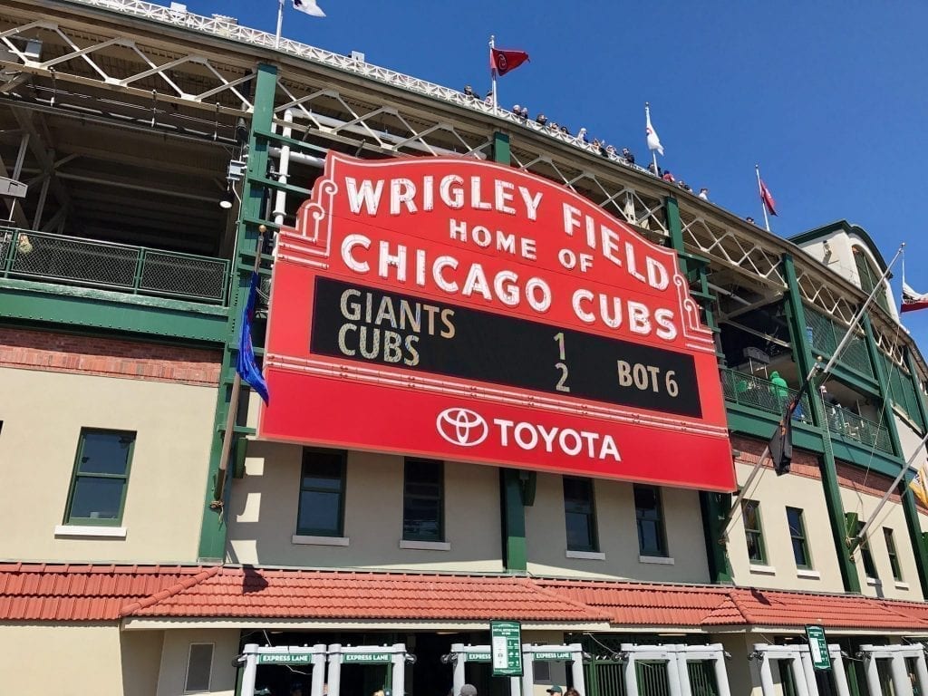 Wrigley Field scoreboard in Chicago Illinois