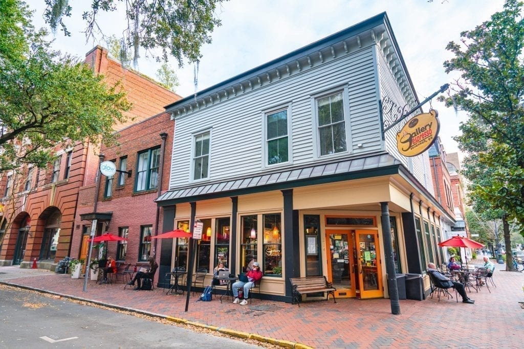 Exterior of Gallery Espresso, one of the best coffeeshops in Savannah Georgia