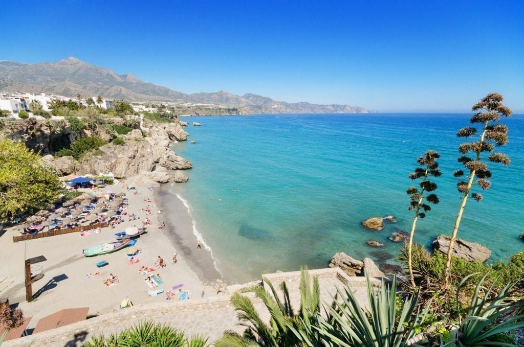 Nerja Beach in Andalucia Spain from above, one of the best summer destinations in Europe