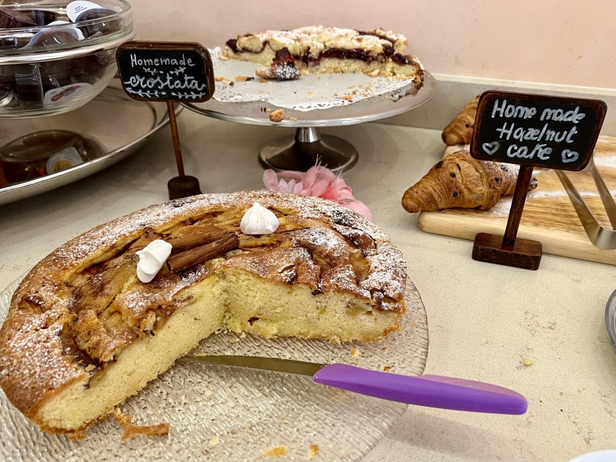 cake and crostata set out for breakfast in sirmione italy