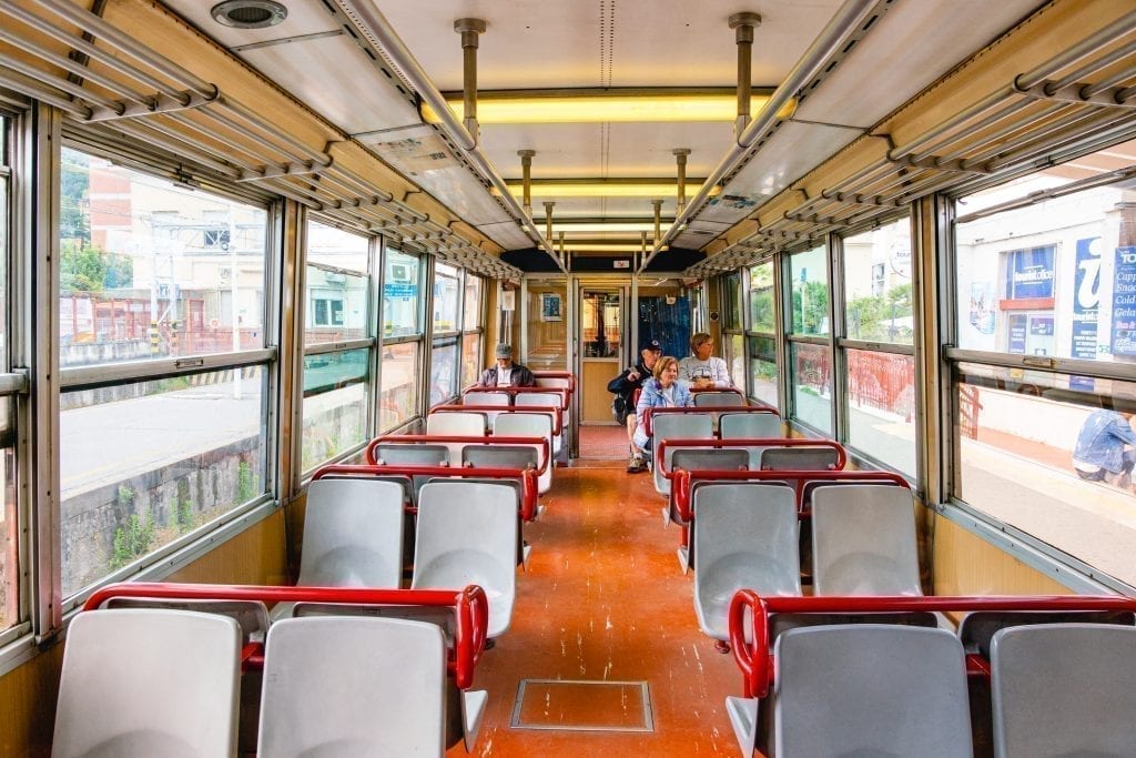 interior of the circumvesuviana train before travelers board