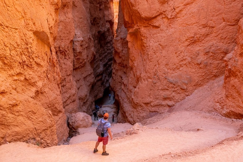Jeremy Storm hiking into Wall Street in Utah via switchbacks
