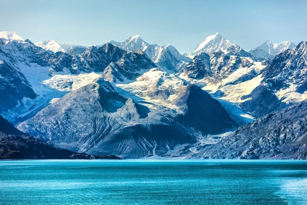 snowcapped mountains in alaska as seen fro the water