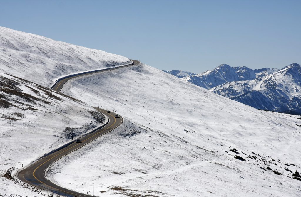trail ridge road in rocky mountain np in february surrounded by snow