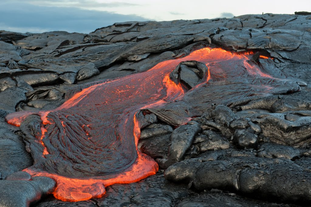lava flow at volcanoes national park hawaii