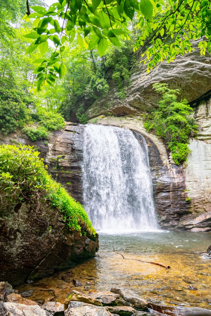 looking glass falls in pisagh national forest, an easy stop during a weekend trip to asheville nc
